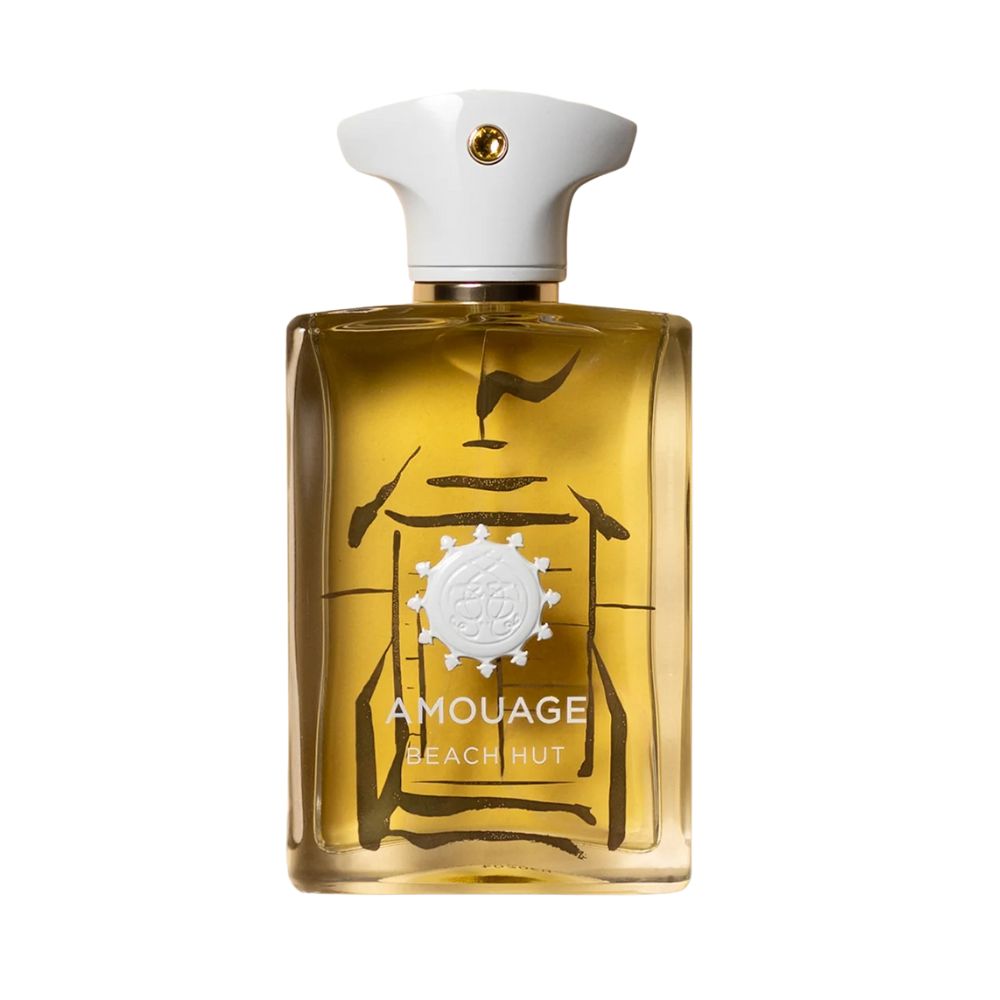Amouage Beach Hut Man Eau de Parfum – luxury niche fragrance in clear glass bottle with white cap and artistic design
