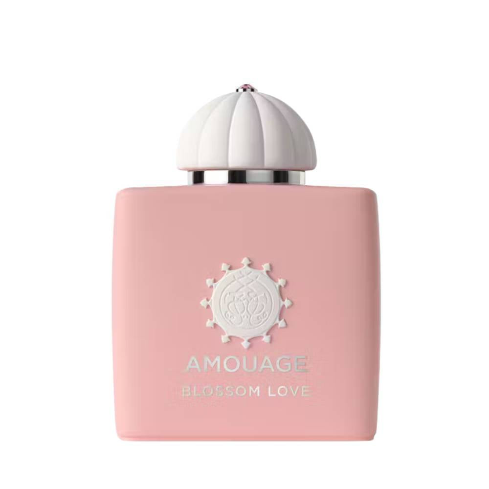 Amouage Blossom Love Woman Eau de Parfum – luxury women’s fragrance in pastel pink square bottle with white dome cap