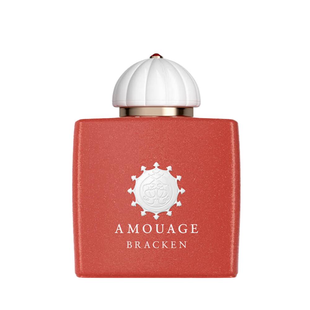 Amouage Bracken Eau de Parfum – discontinued luxury fragrance in red textured square bottle with white dome cap