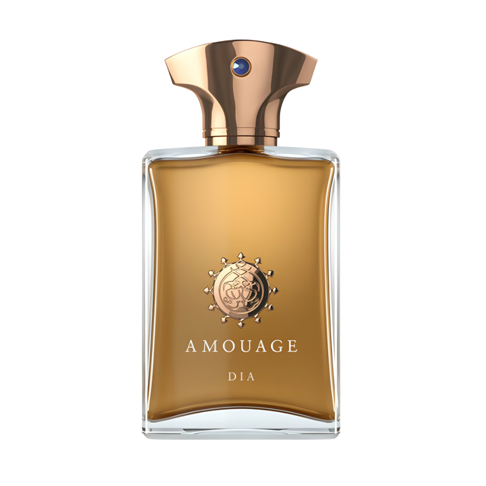 Amouage Dia Man Eau de Parfum – discontinued luxury men’s fragrance in amber-toned glass bottle with gold cap and emblem