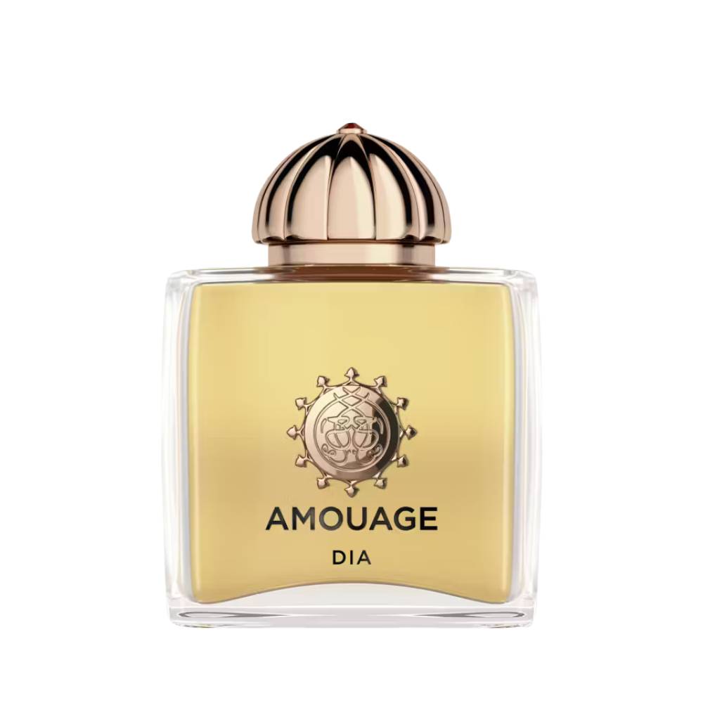 Amouage Dia Woman Eau de Parfum – luxury women’s fragrance in elegant clear glass bottle with golden cap and emblem
