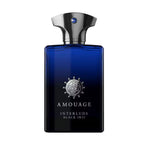 Amouage Interlude Black Iris Man Eau de Parfum – luxury men’s fragrance in dark blue bottle with silver cap