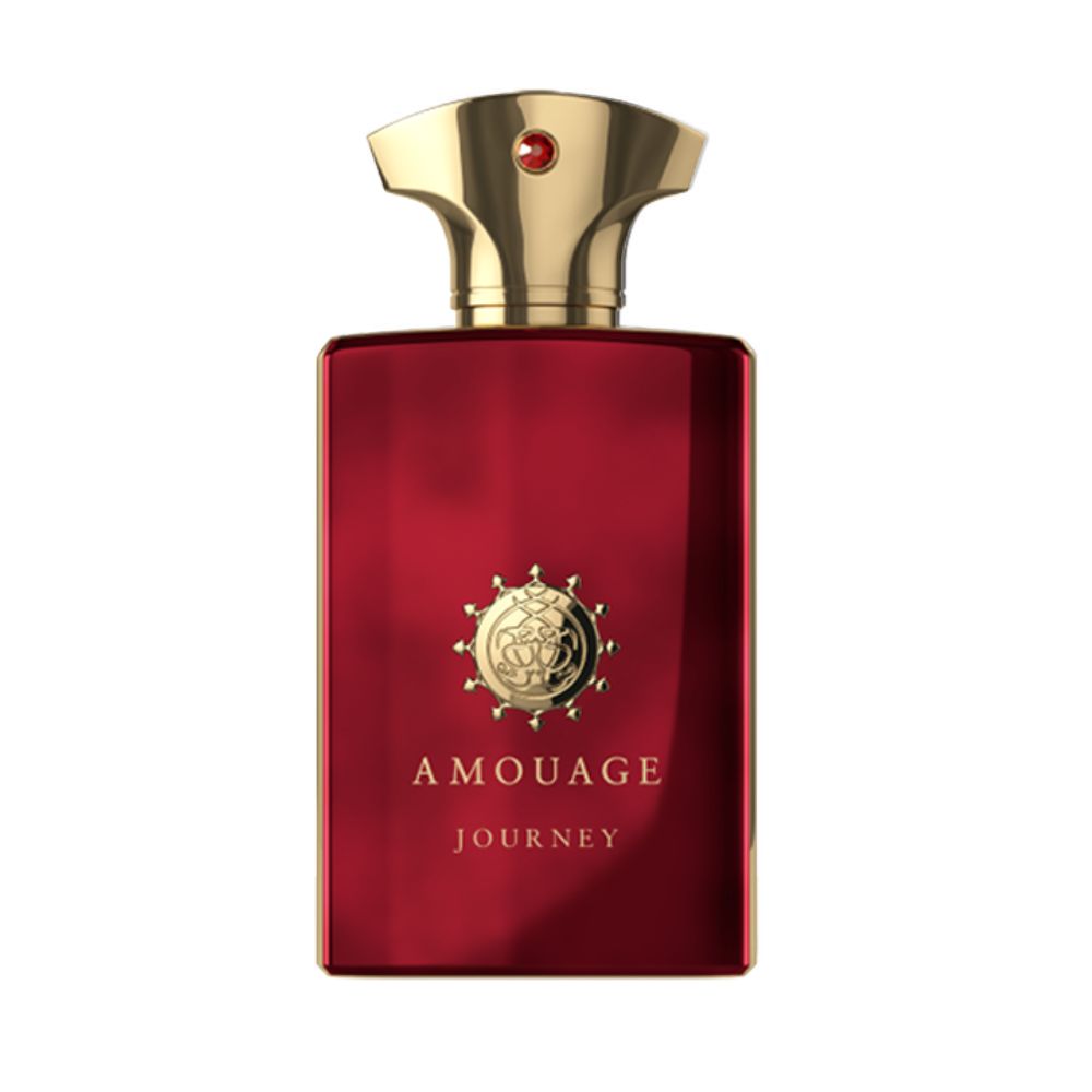 Amouage Journey Man Eau de Parfum – luxury men’s fragrance in deep red rectangular glass bottle with gold cap and emblem