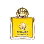 Amouage Jubilation 25 Woman Eau de Parfum – limited edition luxury women’s fragrance in clear glass bottle with golden dome cap and emblem
