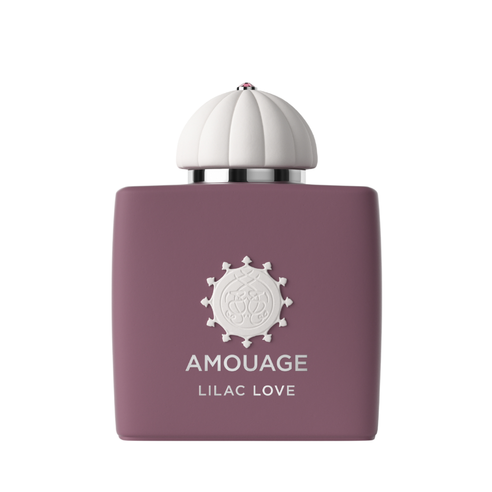 Amouage Lilac Love Eau de Parfum – luxury women’s fragrance in matte lilac purple square bottle with white dome cap and emblem