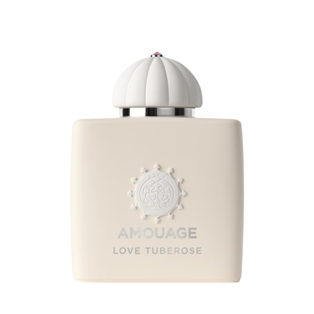 Amouage Love Tuberose Woman Eau de Parfum – luxury women’s fragrance in cream white square bottle with white dome cap and emblem