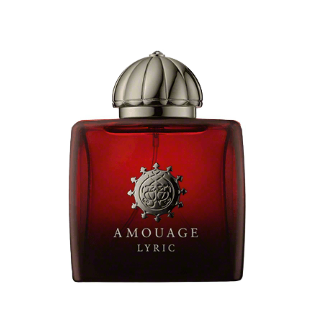 Amouage Lyric Woman Eau de Parfum – luxury women’s fragrance in deep red square bottle with silver dome cap and emblem