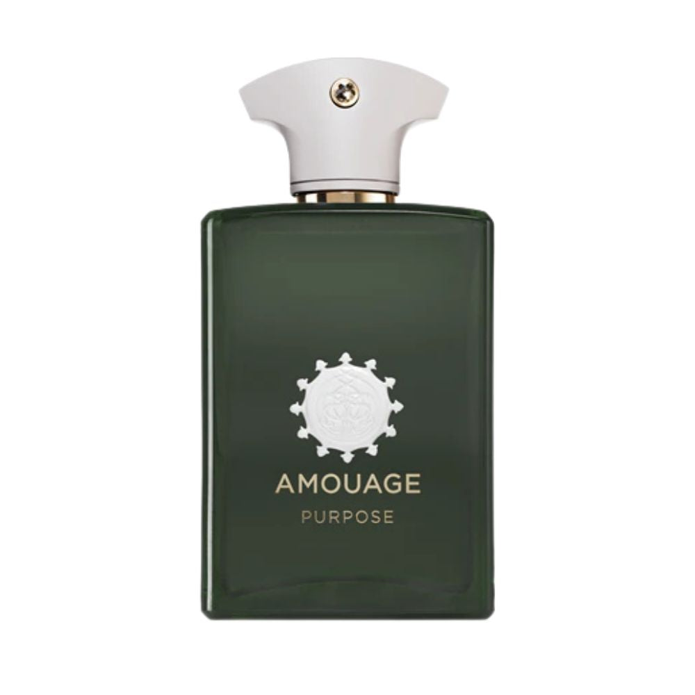 Amouage Purpose Eau de Parfum – luxury niche fragrance in dark green bottle with white cap for men and women