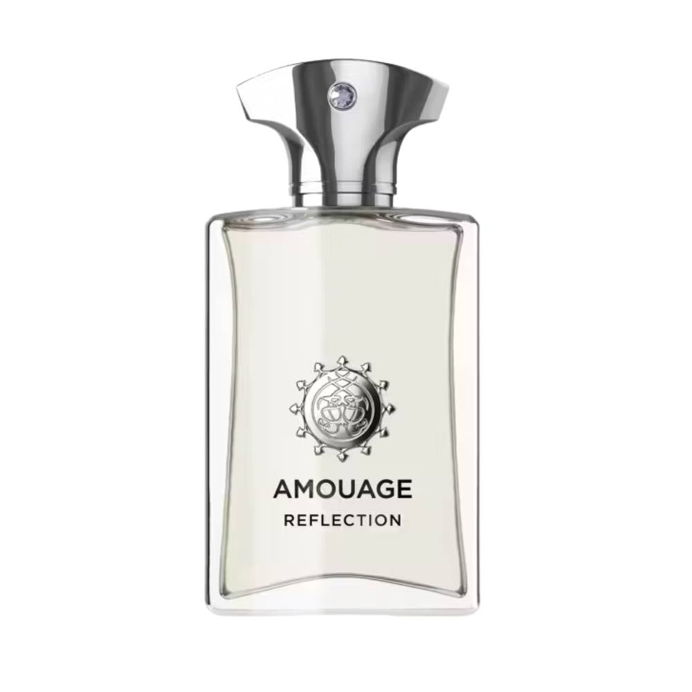 Amouage Reflection Man Eau de Parfum – luxury men’s fragrance in sleek clear glass bottle with silver cap and emblem design