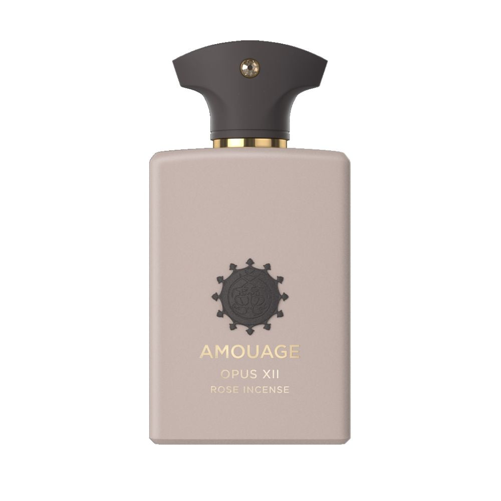 Amouage Rose Incense Opus XII Eau de Parfum – luxury unisex fragrance from the Library Collection in beige matte bottle with black cap and emblem