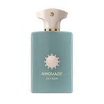 Amouage Search Eau de Parfum – luxury niche fragrance in sleek turquoise bottle with white cap for men and women