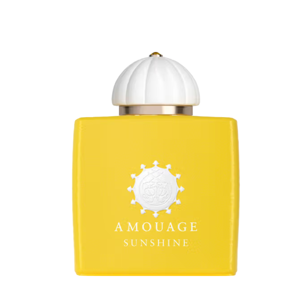 Amouage Sunshine Woman Eau de Parfum – luxury women’s fragrance in bright yellow square bottle with white dome cap and emblem