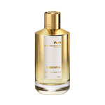 Mancera Amberful Eau de Parfum – a warm, luxurious amber fragrance enriched with woody and spicy undertones, housed in a 120ml gold-accented bottle with a sleek reflective finish and elegant golden cap, representing sophistication and depth.