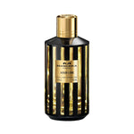 Mancera Aoud Line Eau de Parfum – a luxurious oriental fragrance blending oud, rose, and amber notes, showcased in a striking 120ml black and gold striped bottle that exudes sophistication and opulence.