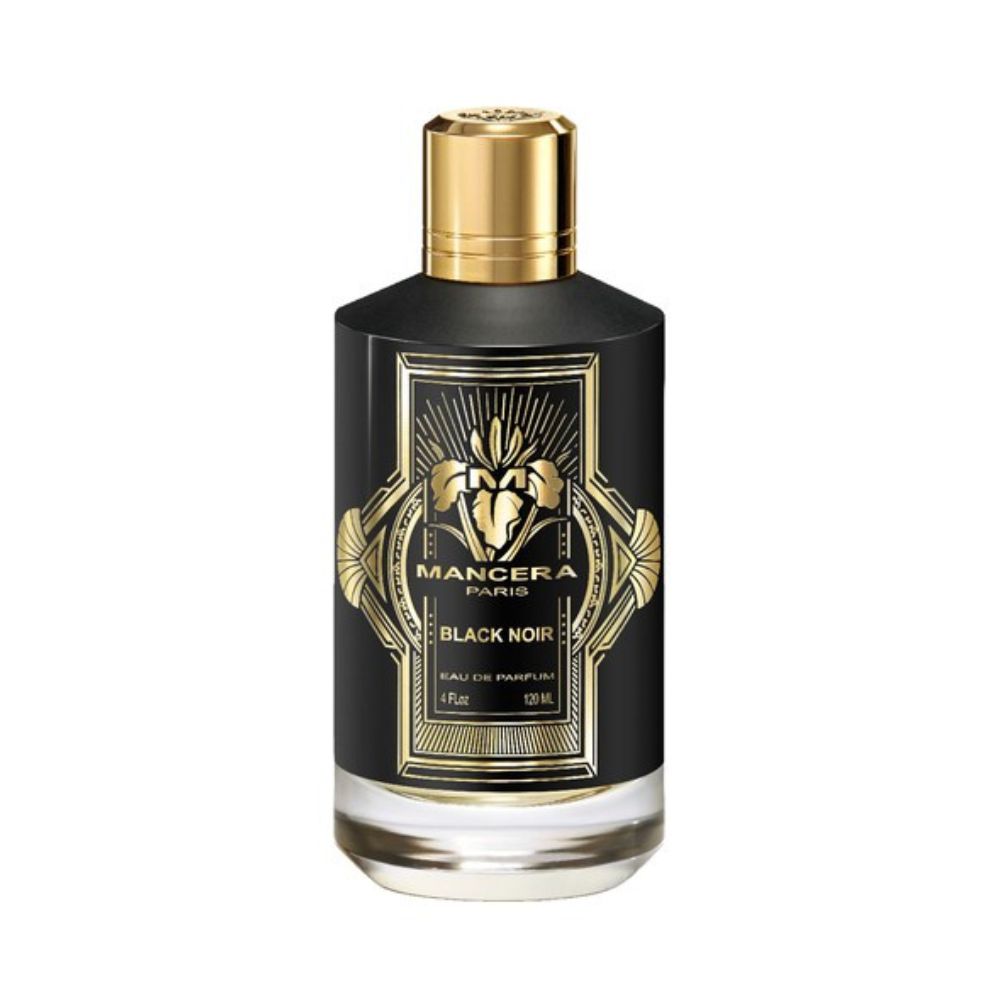 Mancera Black Noir Eau de Parfum – an intense and mysterious fragrance combining spicy, woody, and oriental notes, presented in a 120ml elegant black and gold Art Deco-inspired bottle symbolizing power and sophistication.