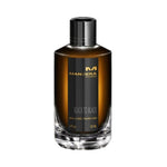 Mancera Black to Black Eau de Parfum – bold unisex fragrance blending rose, leather, oud, and amber, showcased in an elegant 120ml black and amber gradient bottle with a glossy black cap.