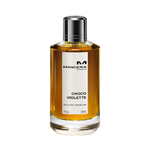 Mancera Choco Violette Eau de Parfum in a 120ml amber-toned bottle with silver cap, featuring a gourmand chocolate and violet fragrance.