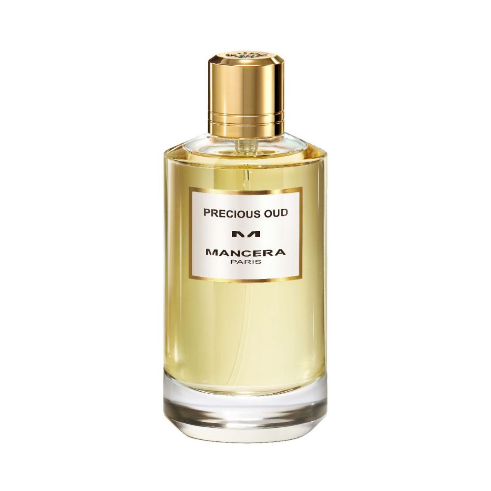 Mancera Precious Oud Eau de Parfum – a luxurious unisex fragrance blending rich oud with warm amber and floral notes, presented in an elegant gold 120ml bottle.