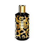 Mancera Wild Cherry Eau de Parfum – vibrant and playful fragrance blending cherry, jasmine, and white musk, showcased in a 120ml leopard-print glass bottle with golden tones and a gold cap, expressing boldness and exotic luxury.