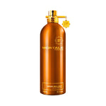 Montale Aoud Melody Eau de Parfum – rich oriental woody fragrance blending oud wood, leather, and rose notes with a hint of amber in a warm 100ml metallic copper-gold bottle with elegant gold detailing.