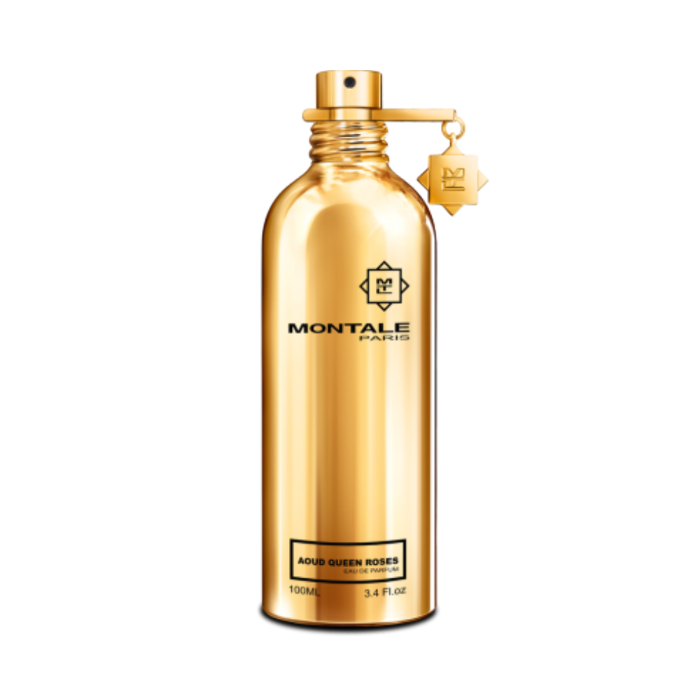 Montale Aoud Queen Roses Eau de Parfum – luxurious oriental floral fragrance combining deep oud wood and rich rose essence in a radiant 100ml gold metallic bottle with signature Montale charm.