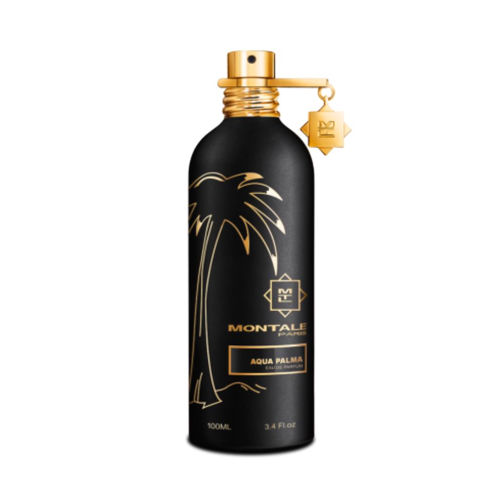 Montale Aqua Palma Eau de Parfum – woody oriental unisex fragrance in black bottle with golden palm tree design, 100ml
