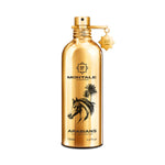 Montale Arabians Eau de Parfum – powerful oriental woody fragrance inspired by Arabian stallions, blending oud, vetiver, rose, and leather notes in a luxurious 100ml metallic gold bottle adorned with a black horse and palm tree design.