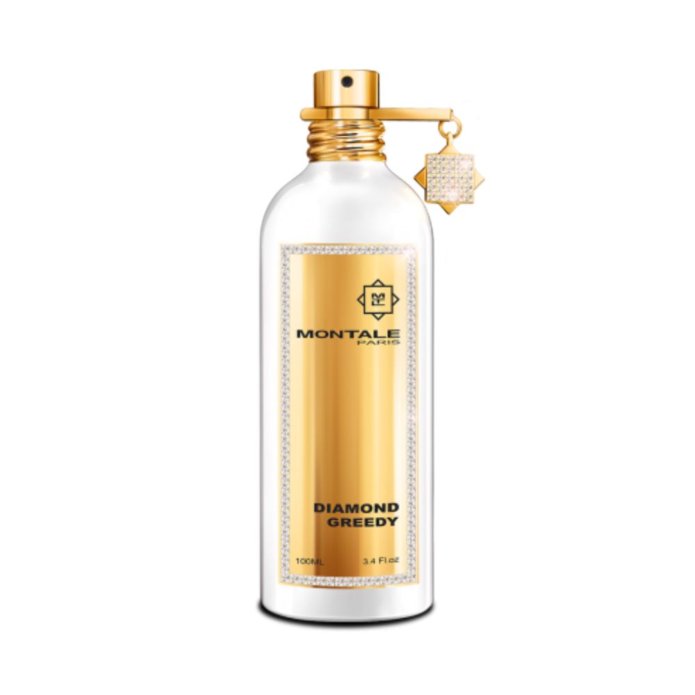 Montale Diamond Greedy Eau de Parfum – luxurious amber floral fragrance with creamy vanilla, sandalwood and musk in 100ml white and gold bottle