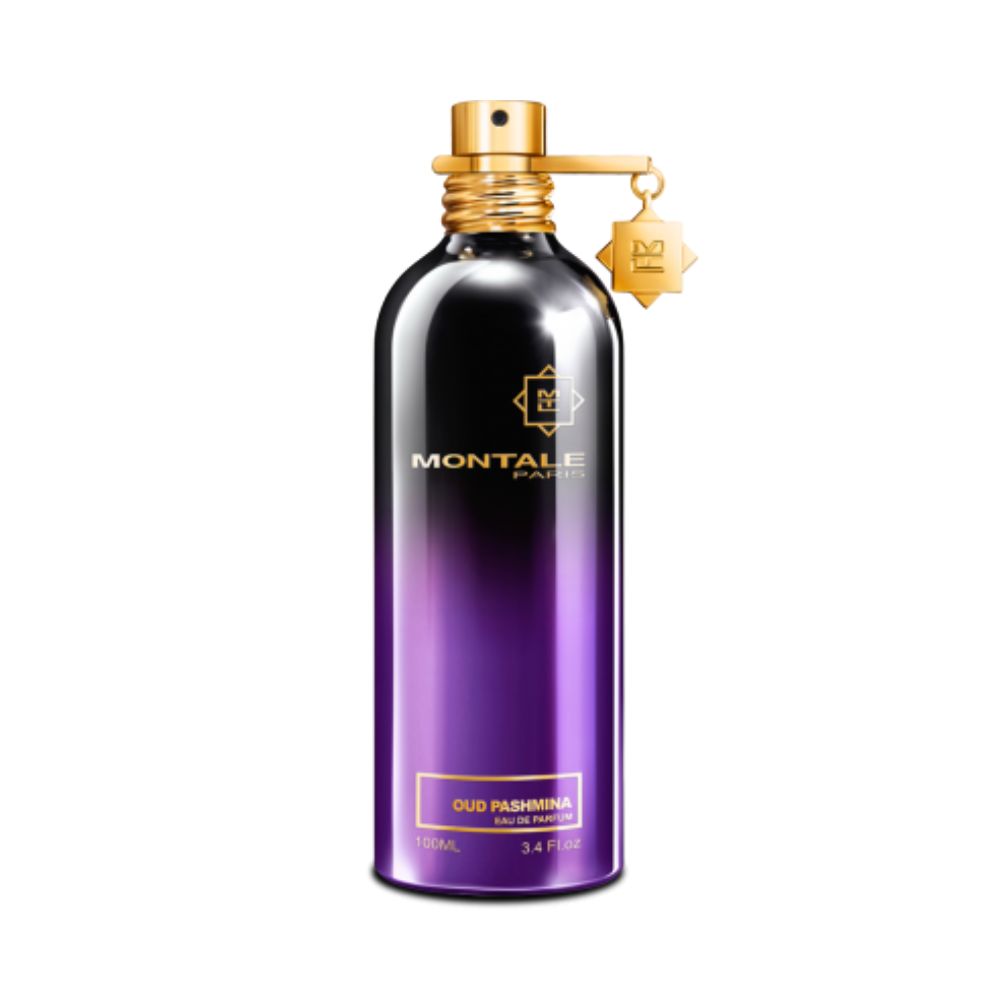 Montale Oud Pashmina Eau de Parfum – luxurious oud and floral unisex fragrance in metallic purple-black bottle