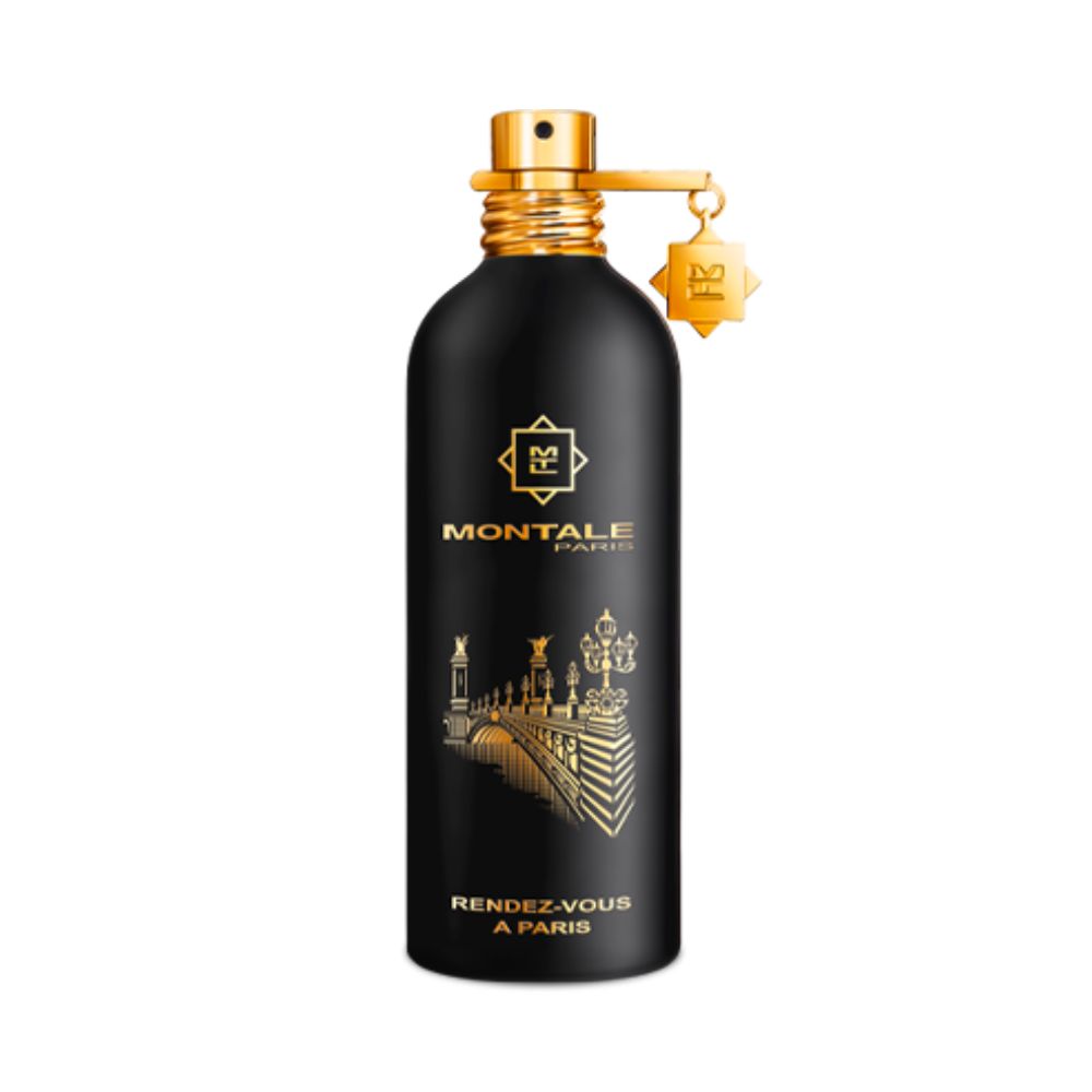 Montale Rendez-Vous à Paris Eau de Parfum – sophisticated oriental floral fragrance capturing the elegance of Paris with notes of rose, amber, and musk in a luxurious 100ml matte black bottle with golden city design and gold detailing.