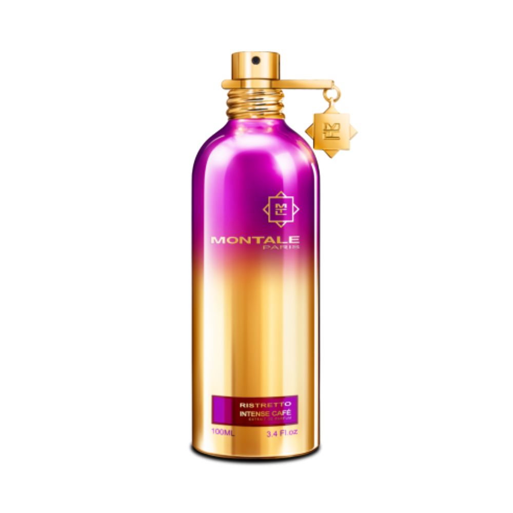 Montale Ristretto Intense Café Extrait de Parfum – rich coffee and rose gourmand fragrance in metallic purple-gold bottle